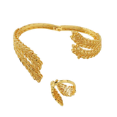 Golden Leaf Ring And Bracelet Set. - Mojood